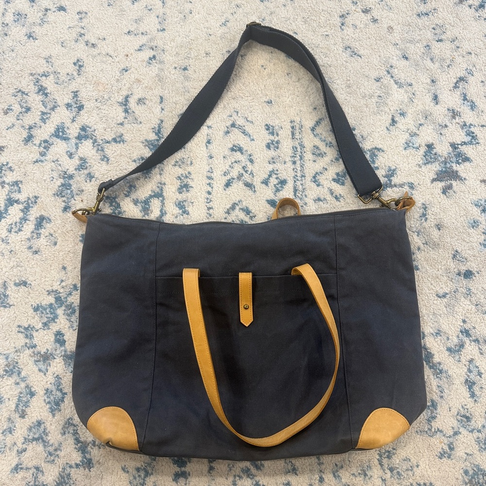 Waxed Canvas & Leather Weekender Tote Bag Dark Gray/Tan - Hearth & Hand